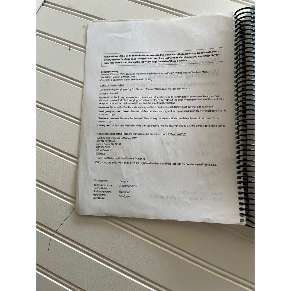 IEW Wonders of Science Writing Lessons Teacher Manual Structure and Style 1st Ed - Picture 2 of 4